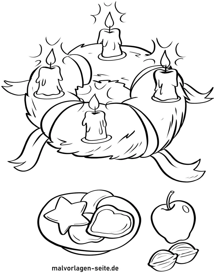 adventskranz-und-weihnachtsgebaeck-ausmalvorlage