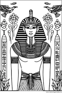 aegyptische-figur-mit-hieroglyphen-und-pflanzen