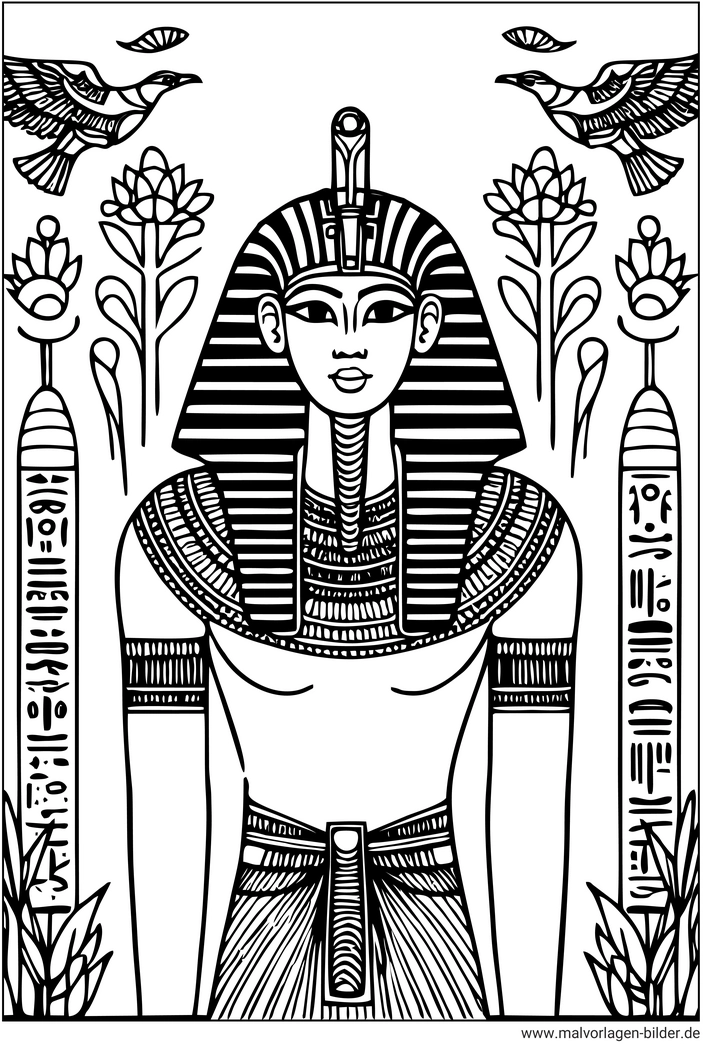 aegyptische-figur-mit-hieroglyphen-und-pflanzen