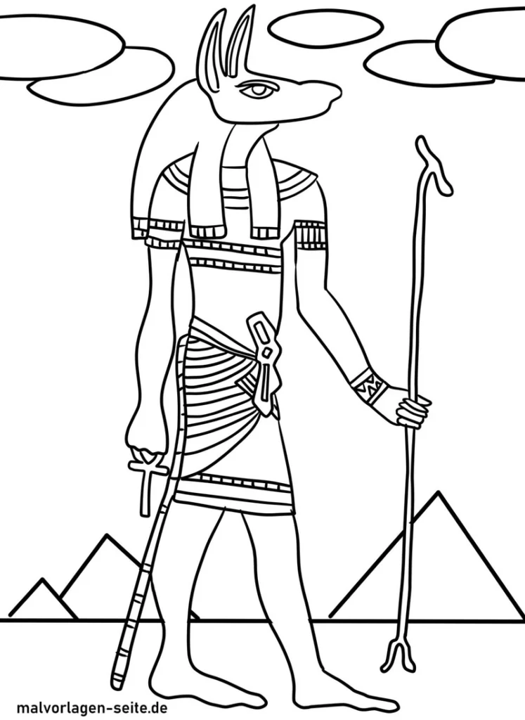 aegyptischer-gott-mit-tierkopf-und-pyramiden