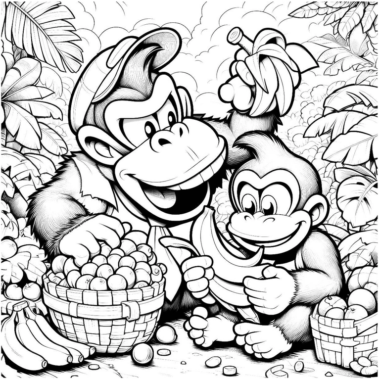 affen-im-obstgarten-malen-ausmalvorlage