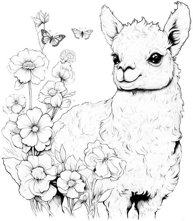 alpaka-blumen-und-schmetterlinge-malen