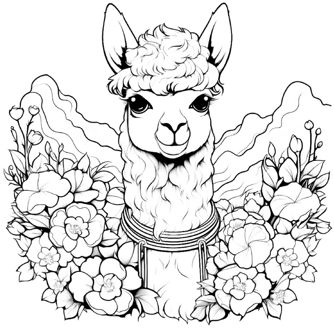 alpaka-im-blumenfeld-ausmalvorlage