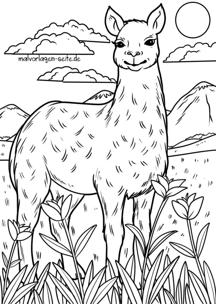 alpaka-in-natur-und-blumen-ausmalvorlage