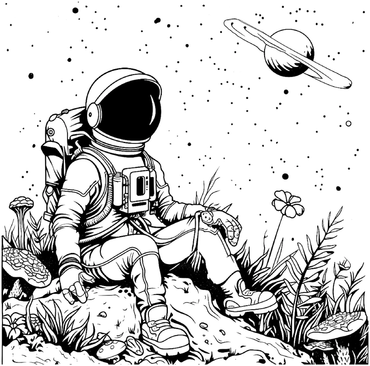 astronaut-im-weltall-saturn-und-pflanzen