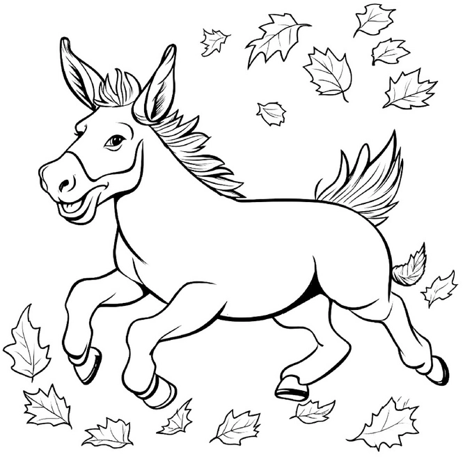 ausmalbild-esel-herbstblaetter-malen