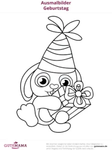ausmalvorlage-geburtstag-hase-mit-geschenk-und-partyhut