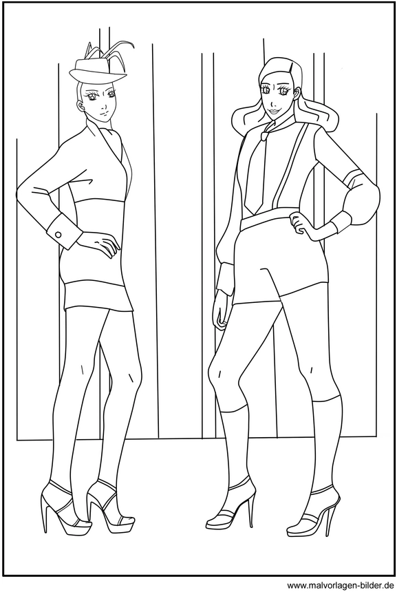 ausmalvorlage-models-in-mode-outfits