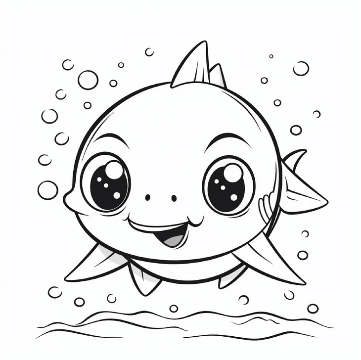 baby-hai-mit-blasen-im-wasser-malvorlage