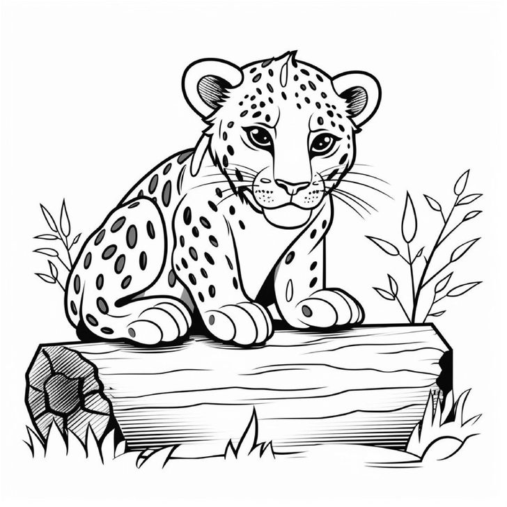 baby-leopard-auf-einem-baumstamm-ausmalvorlage