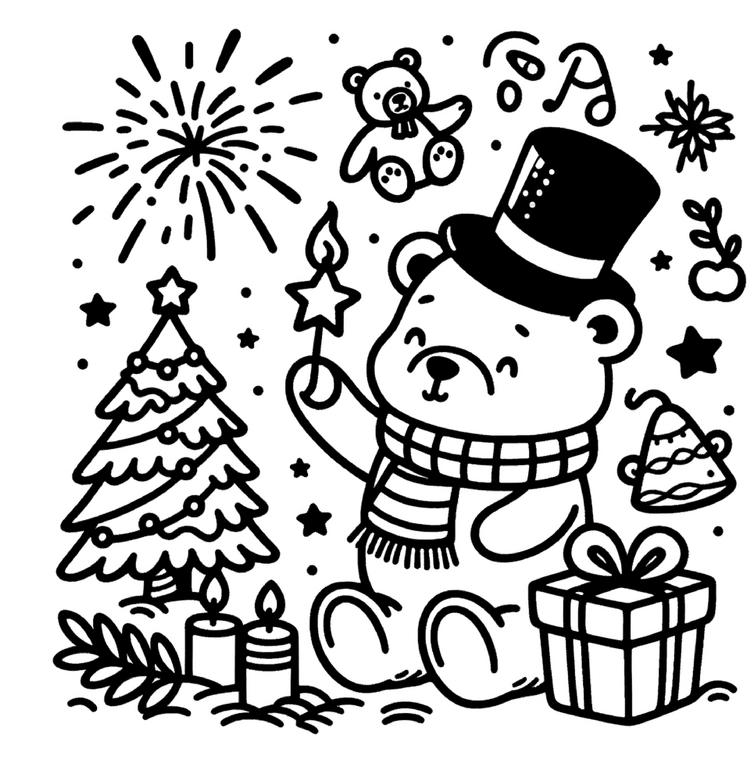 baer-weihnachtsbaum-feuerwerk-malvorlage