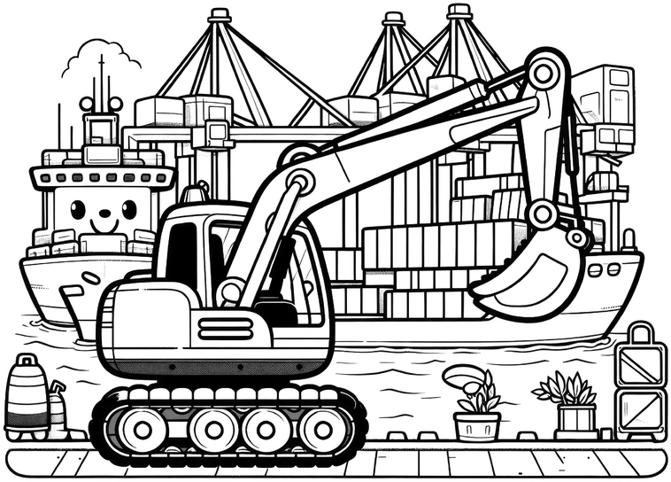 bagger-im-hafen-ausmalvorlage