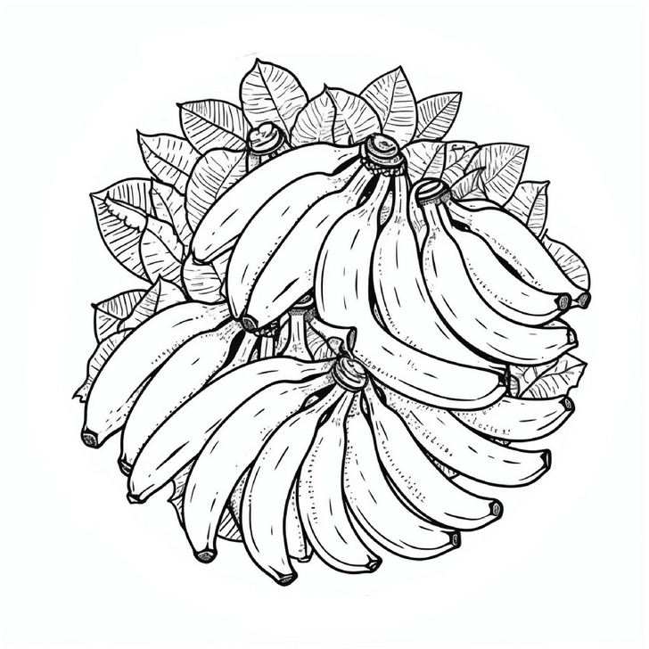 bananen-und-blaetter-malvorlage