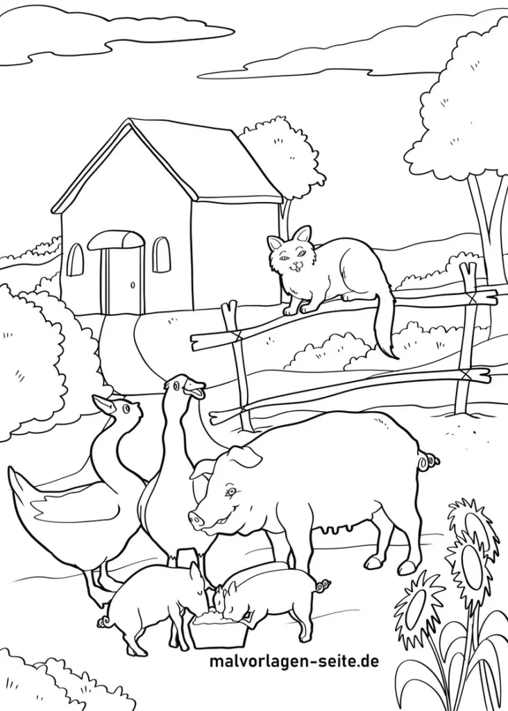 bauernhof-mit-tieren-und-fuchs-malen