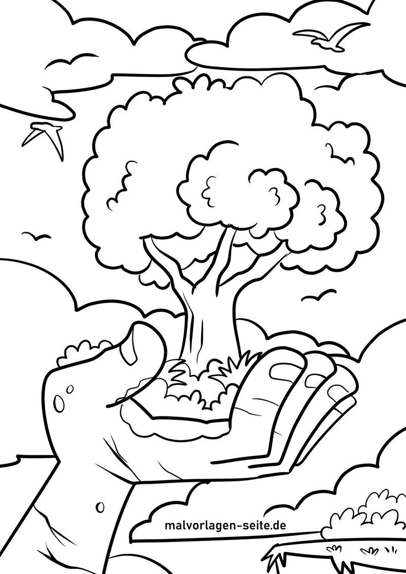 baum-in-hand-mit-vögeln-und-wolken