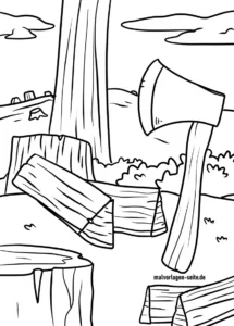 baum-mit-axt-szene-fuer-kinder-ausmalen