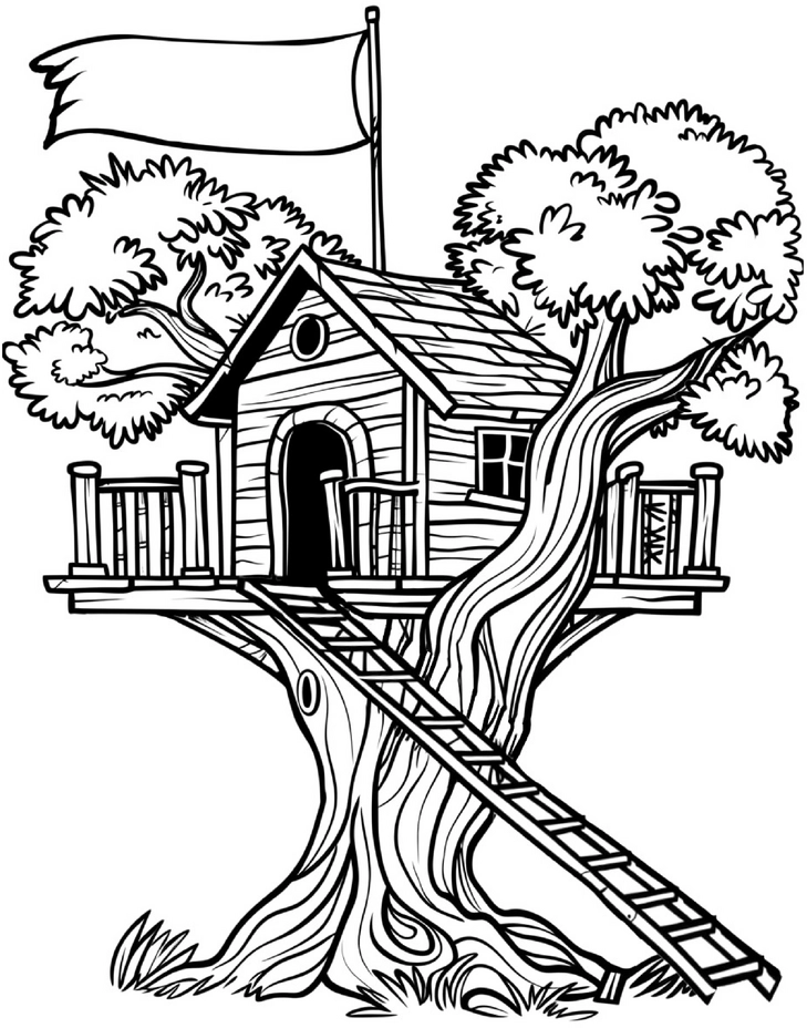 baumhaus-ausmalbild-mit-faehnchen