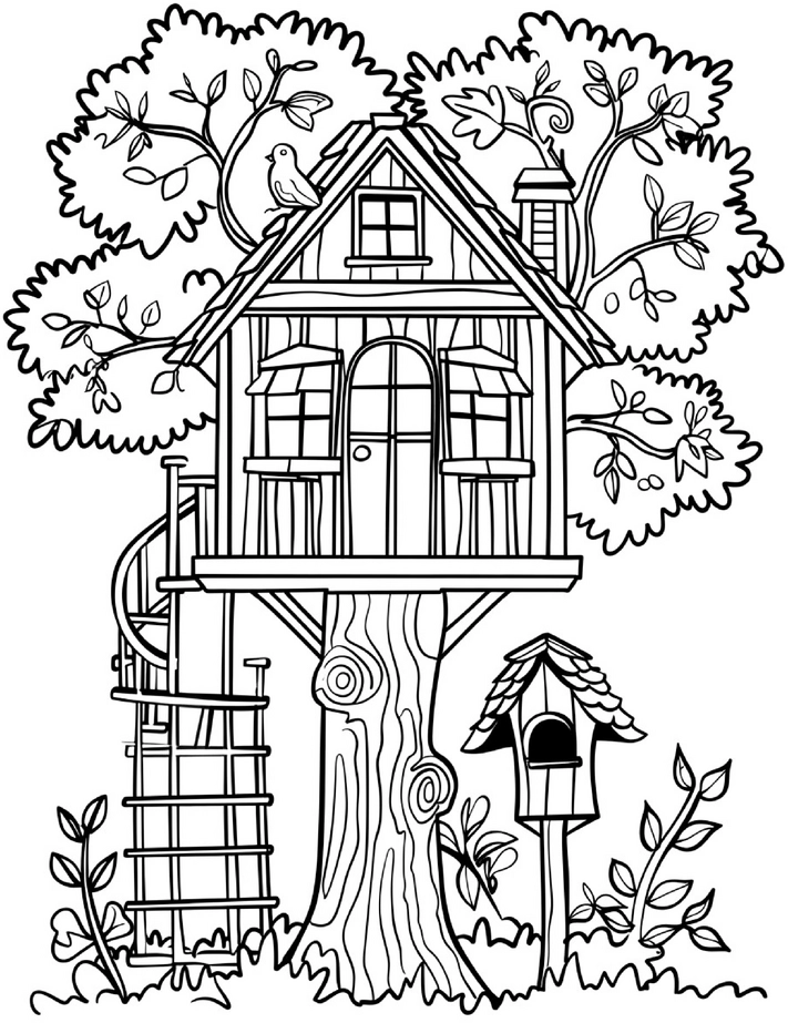 baumhaus-in-einem-baum-mit-voegeln-ausmalbild