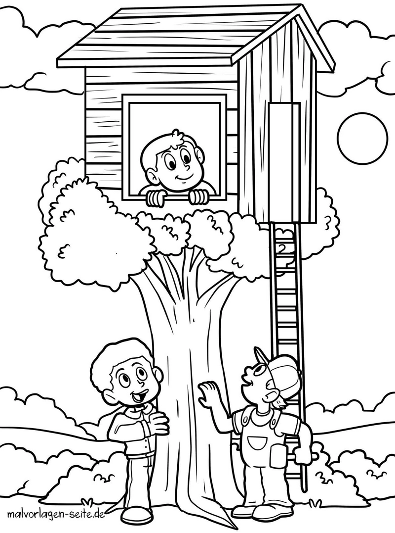 baumhaus-mit-kindern-ausmalvorlage