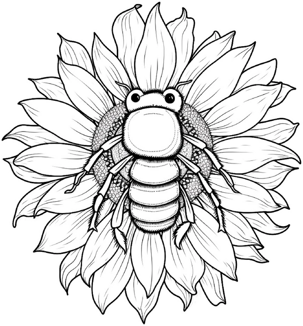 biene-auf-sonnenblume-ausmalvorlage