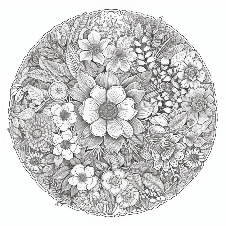 blumen-und-pflanzen-mandala-malvorlage