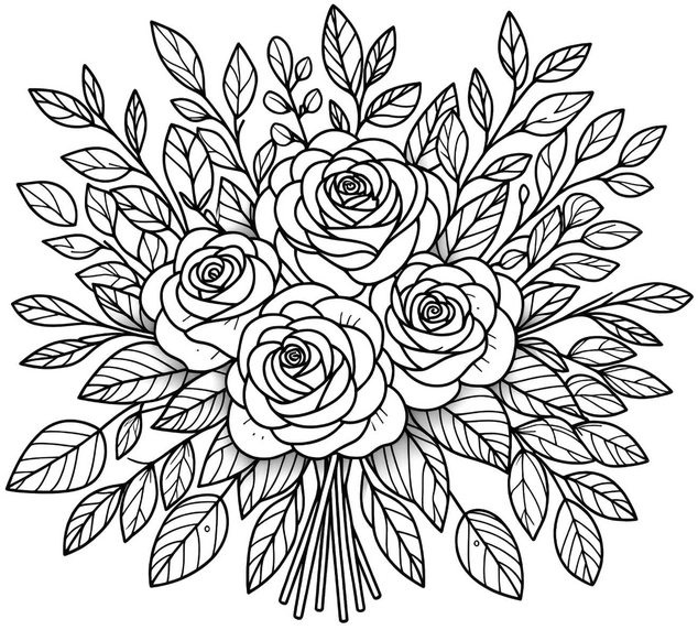 blumenstrauss-ausmalvorlage-rosen-blatt