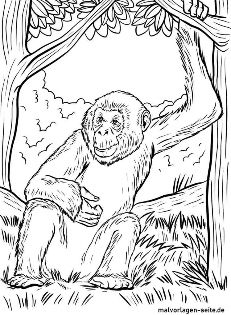 bonobo-im-baum-ausmalvorlage