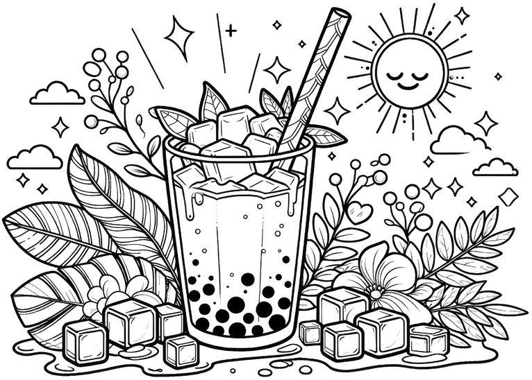 bubble-tea-malvorlage-mit-pflanzen-und-sonne