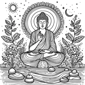 buddha-in-meditation-mit-pflanzen-ausmalvorlage