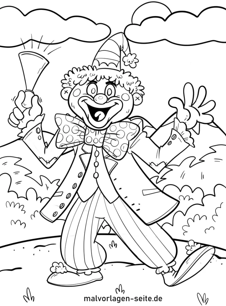 bunter-zirkus-clown-mit-gloeckchen-malvorlage