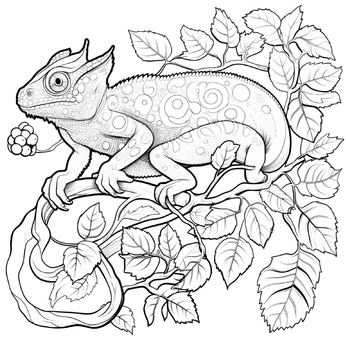 chamaeleon-auf-ast-mit-blaettern
