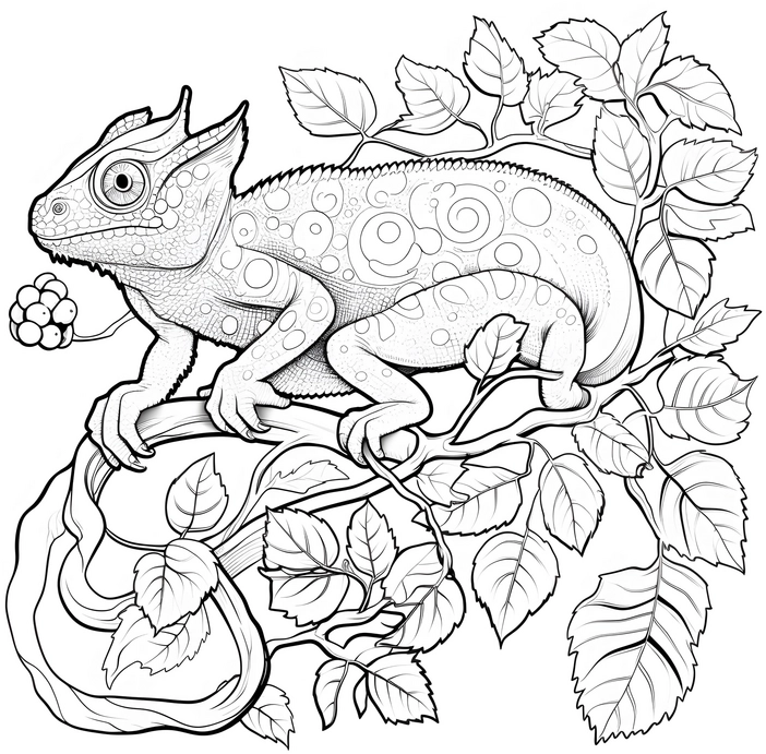 chameleon-und-pflanzen-malen-vorlage