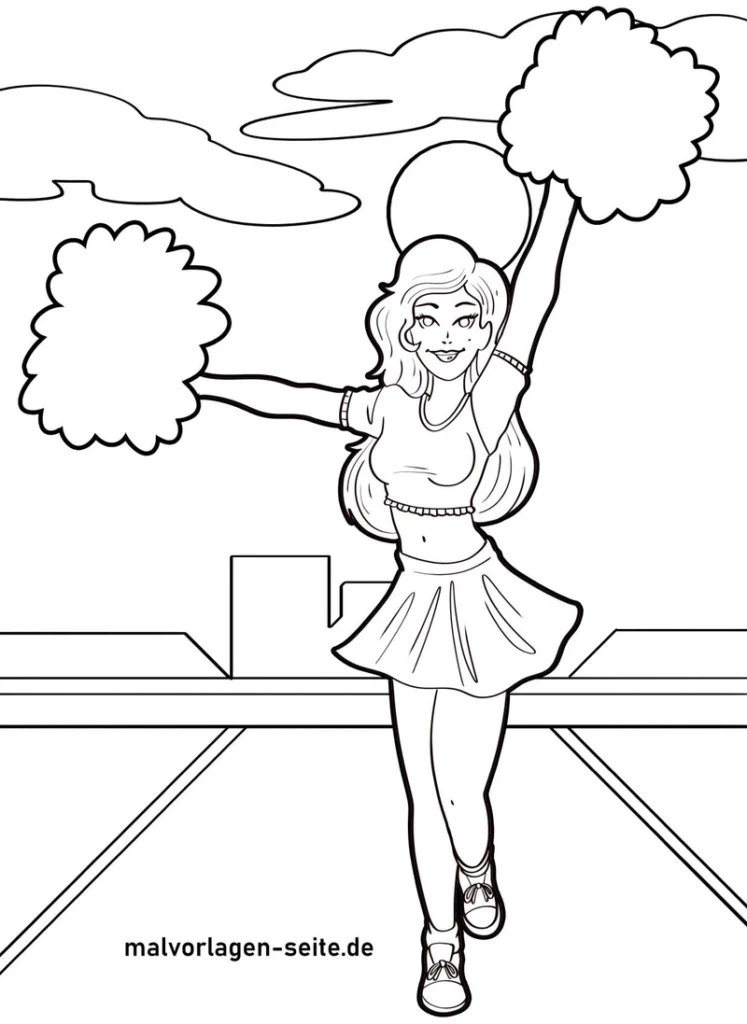 cheerleader-mit-pompons-ausmalvorlage