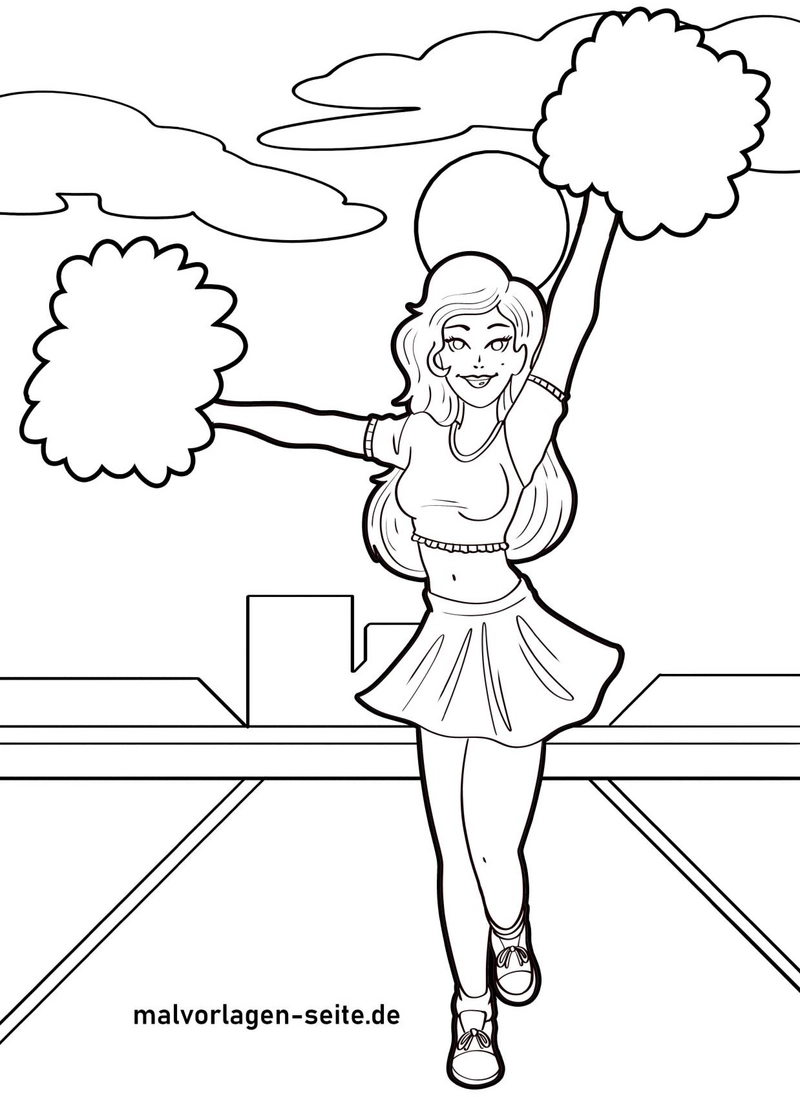 cheerleader-mit-pompons-ausmalvorlage