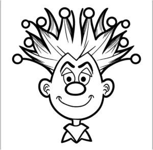clown-mit-ausgefallenem-haar-und-laecheln