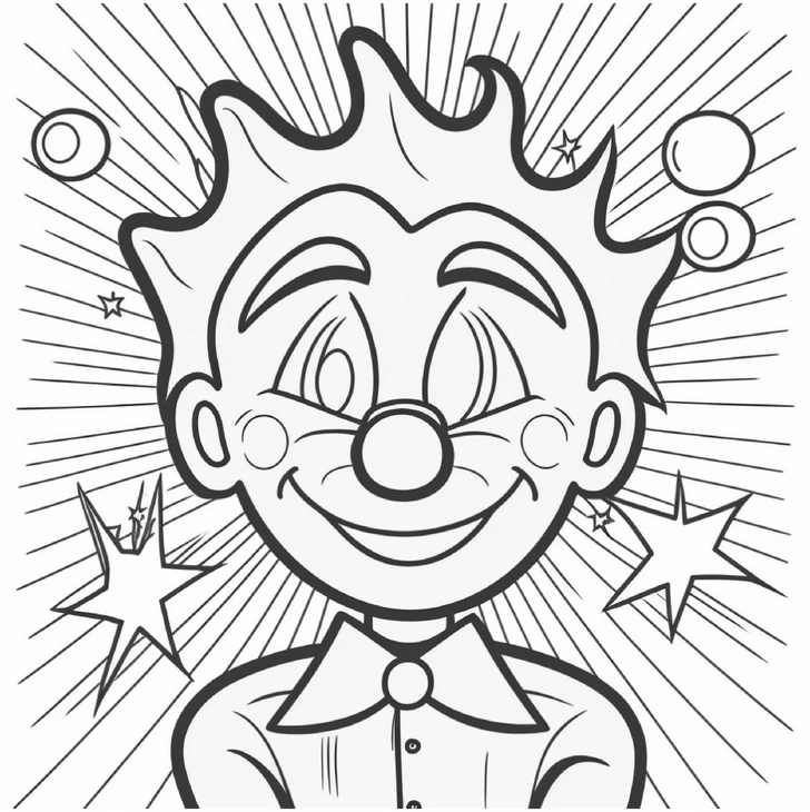 clown-mit-bunten-haaren-und-sternen