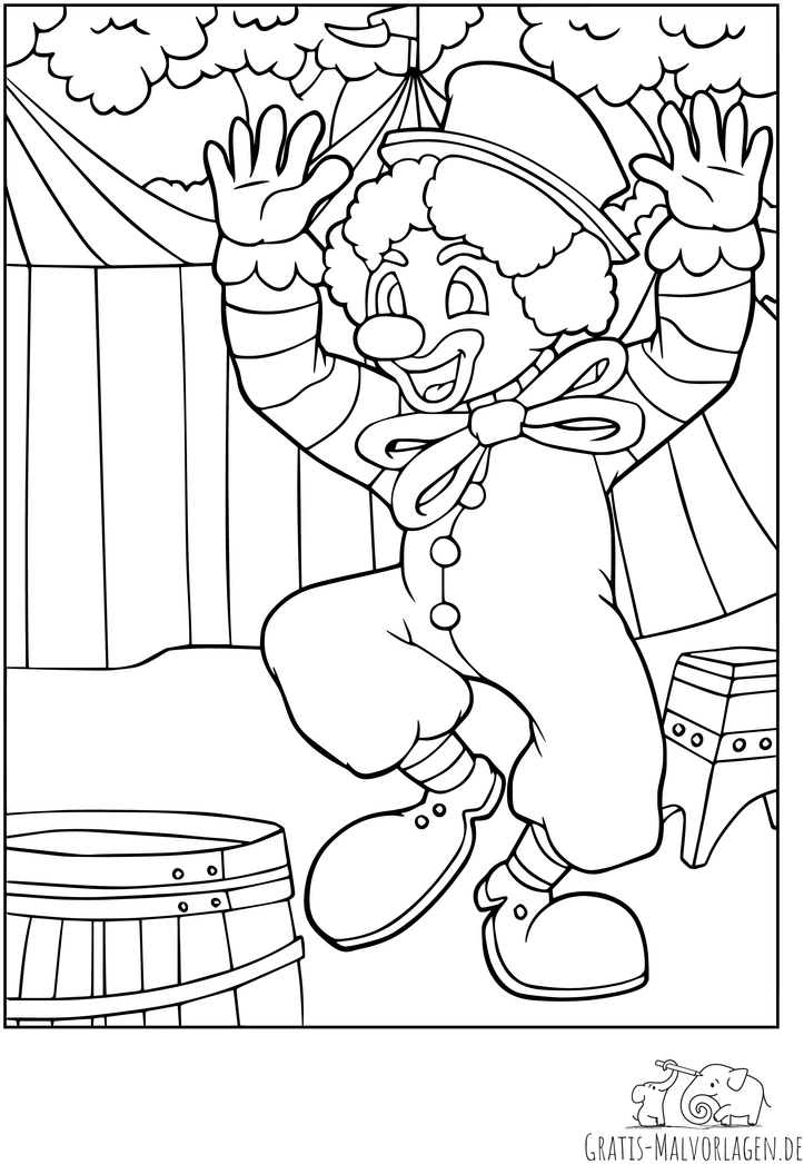 clown-mit-fliege-tanzt-vor-zelt