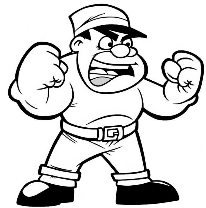 comic-charakter-mit-geballten-fausten-malvorlage