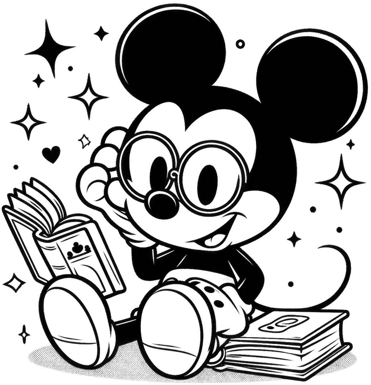 comic-figur-mit-buch-sitzen-mit-funkeln