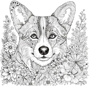 corgi-mit-floralem-muster-malvorlage