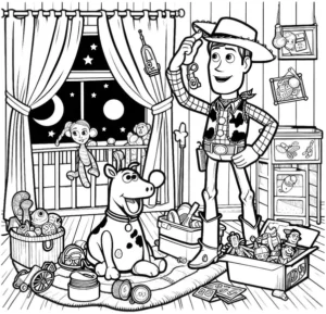 cowboy-und-hund-im-spielzimmer-ausmalbild