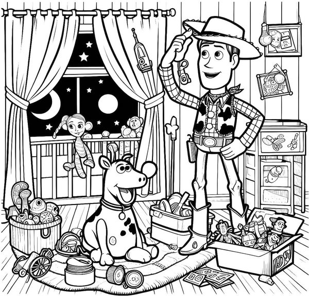 cowboy-und-hund-im-spielzimmer-ausmalbild