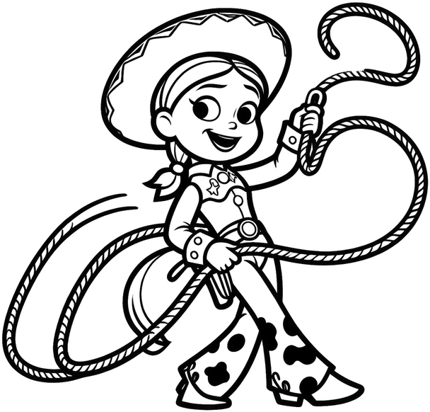cowgirl-malvorlage-mit-lasso-und-hut