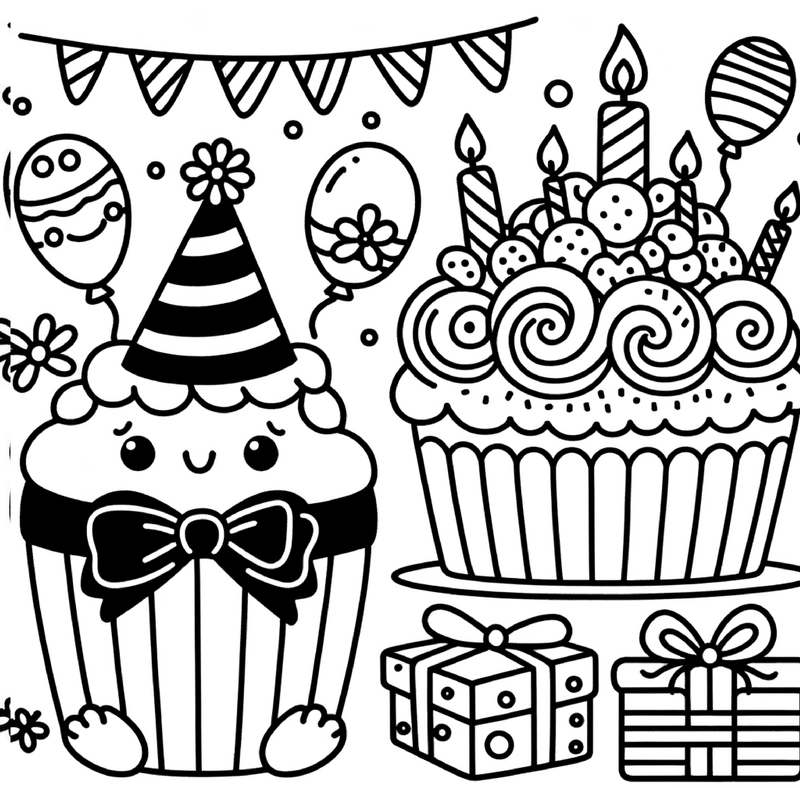 cupcake-geburtstagsfeier-malvorlage