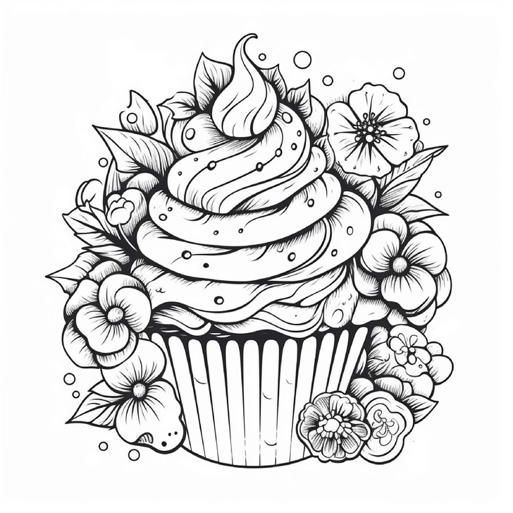 cupcake-mit-blumen-ausmalvorlage