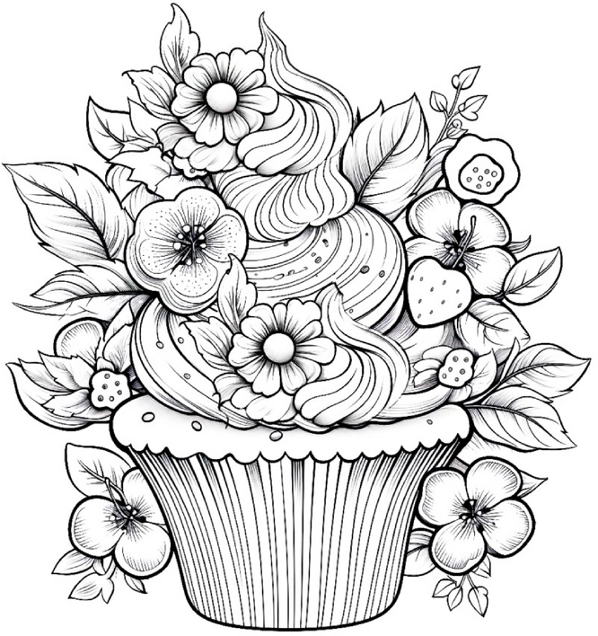 cupcake-mit-blumen-ausmalvorlage