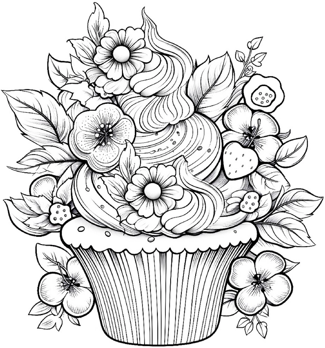cupcake-mit-blumen-und-blaettern