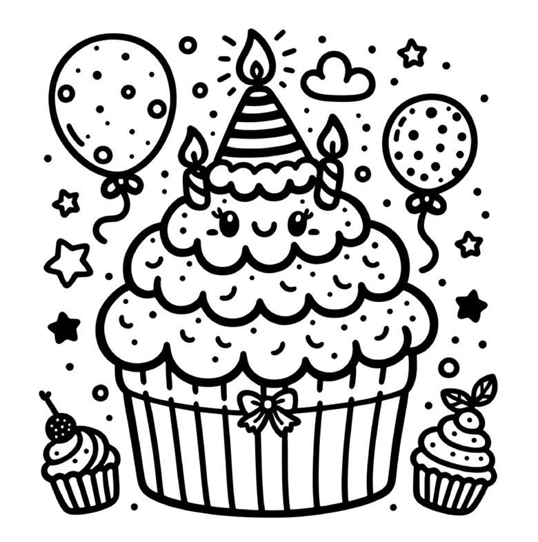 cupcake-mit-geburtstagshut-ausmalbild