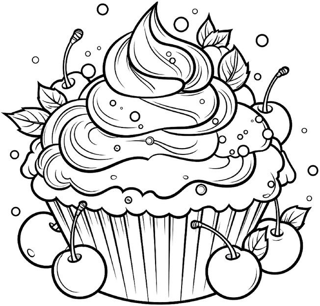 cupcake-mit-kirschen-und-blaettern