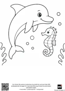 delfin-mit-seepferdchen-ausmalvorlage
